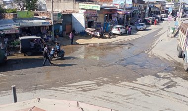 गुढागौडजी में पानी की पाइप लाइन लीकेज होने के कारण जगह-जगह भरा पानी, वाहन चालकों सहित राहगीर परेशान