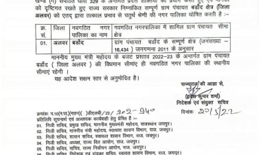 ग्राम पंचायत बर्डोद को चतुर्थ श्रेणी नगरपालिका में तब्दील के आदेश जारी