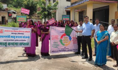 जहाजपुर में सशक्त नारी, साक्षर बच्चा, स्वस्थ भारत अभियान के तहत आंगनबाड़ी कर्मियों ने निकाली गई रैली