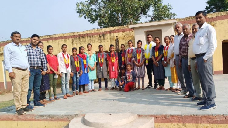 66 वीं जिला स्तरीय प्रतियोगिता में विजेता छात्राओ का गाँव कांकरोली पहुँचने पर किया भव्य स्वागत