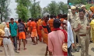 राजस्थान के कावंडिये को हरियाणा के अगोन में टैम्पू ने मारी टक्कर कावंड हुई खंडित। कांवडियों ने लगाया जाम