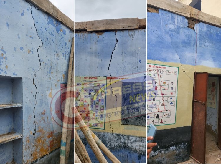 गोविंदगढ़ क्षेत्र के विद्यालय में क्षतिग्रस्त दीवार पर निर्माण कर लेंटर डालने का प्रयास:ग्रामीणों ने जताया विरोध