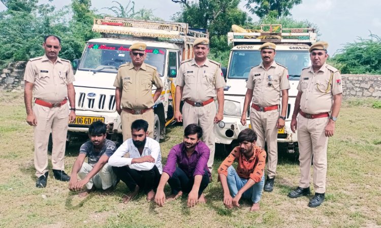 शंभूगढ़ थाना क्षेत्र के आमेसर में माईन्स पर लगे क्रेशर प्लांट पर हुई  चोरी का खुलासा:4 आरोपी गिरफ्तार