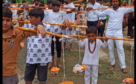 कोठारी नदी से ऋण मुक्तेश्वर महादेव रायपुर के लिए शिवभक्तों ने निकाली कावड़ यात्रा किया जलाभिषेक