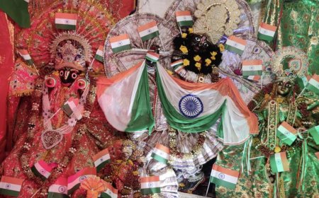 मन्दिर में सजाई भगवान जगन्नाथ की तिरंगा झांकी