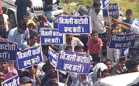 बिजली कटौती को लेकर तीन किलोमीटर पैदल चलकर एसडीएम को मुख्यमंत्री के नाम सौंपा ज्ञापन