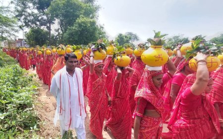 उपखंण्ड भुसावर के ग्राम घाटरी में निकाली भव्य कलश यात्रा:कथा का शुभारंभ आज