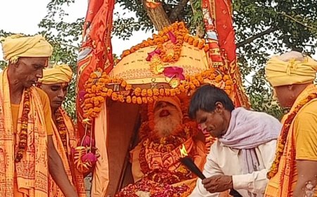 बाघोली में श्री श्री 1008 शिवचंद नाथ महाराज की शोभायात्रा डीजे और गाजे बाजे के साथ निकाली