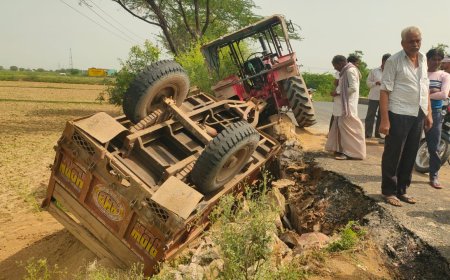हरसाना मोड़ पर अवैध बजरी से भरे ट्रैक्टर-ट्रॉली ने बाइक को मारी टक्कर