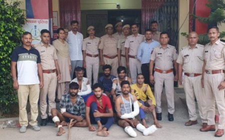 बानसूर ठेके पर फायरिंग करने वाले 7 बदमाशो को किया गिरफ्तार,  सभी का पुलिस ने निकाला जुलूस,