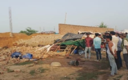 खैरथल में सत्संग भवन की दीवार ढही, महिला की मौत