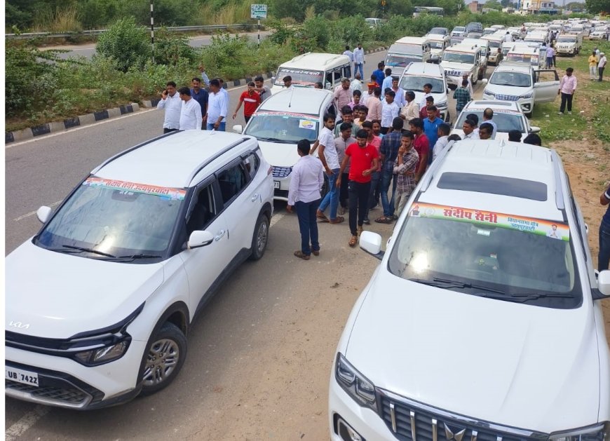 कांग्रेस के राहुल गांधी  व राष्ट्रीय अध्यक्ष मल्लिकार्जुन खड़गे का स्वागत करने  जयपुर पहुंचे युवा नेता संदीप सैनी