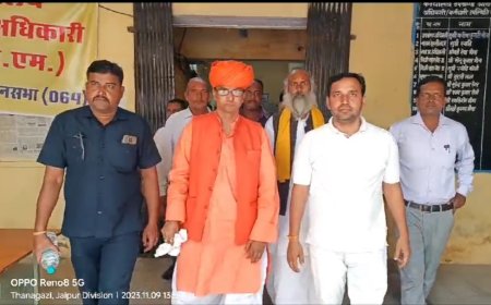 थानागाजी विधानसभा के निर्दलीय प्रत्याशी महंत प्रकाश दास ने नामांकन लिया वापस