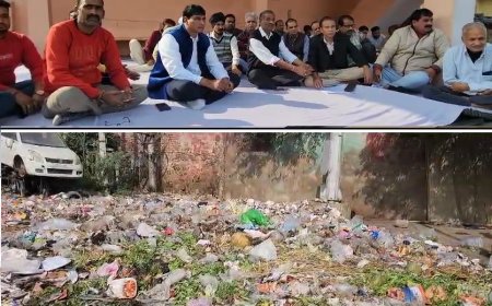 2 महीने से बंद सफाई व्यवस्था के कारण कस्बा बना बीमारियों का घर, चेयरमैन पति बल्लीराम सैनी बैठे धरने पर