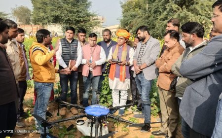 शहदपुर में कृषि अधिकारियों ने ड्रोन से करवाया नैनो यूरिया का छिड़काव :ड्रोन तकनीकी कृषि के क्षेत्र में नवाचार :  राजेन्द्र प्रधान