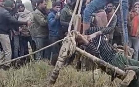 पैर फिसलने से पत्नी कुँए में गिरी , बचाने के लिए पति भी कूदा - पति - पत्नी की मौत