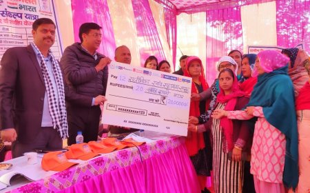 जिला कलेक्टर ने ग्राम पंचायत दरबारपुर में लग रहे कैंप का किया निरीक्षण:स्वयं सहायता समूह की महिलाओं को 20 लाख रुपए का ऋण चेक किया प्रदान