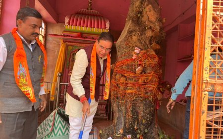 रामलाल की प्राण प्रतिष्ठा से पूर्व मंदिर में भाजपा कार्यकर्ताओं ने की सफाई