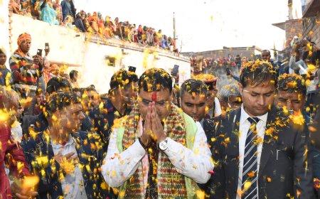 मुख्यमंत्री भजनलाल शर्मा का पैतृक गांव अटारी में भव्य स्वागत सम्मान