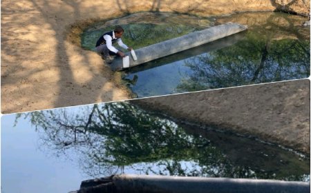 बावल औद्योगिक क्षेत्र से राजस्थान सीमा में आ रहे प्रदूषित पानी को मिट्टी की मेड़ बनाकर रोका