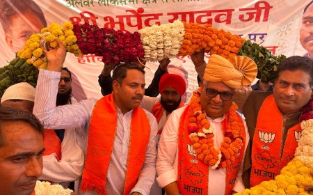 अलवर भाजपा लोकसभा प्रत्याशी भूपेन्द्र यादव का भाजपा अल्पसंख्यक मोर्चा के कार्यकर्ताओं ने किया भव्य स्वागत