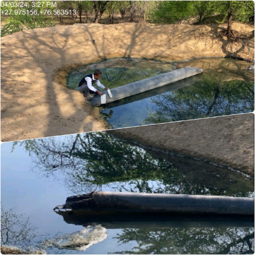 बावल औद्योगिक क्षेत्र से राजस्थान सीमा में आ रहे प्रदूषित पानी को मिट्टी की मेड़ बनाकर रोका