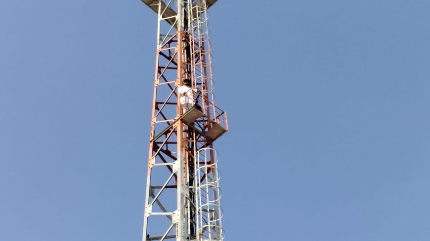 पीपलूंद में जमीन की नीलामी रोकने नरेगा कार्य कि जांच को लेकर मोबाइल पर टावर चढ़े उपसरपंच टांक