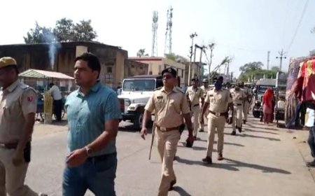 उपखंड नारायणपुर के ग्रामों में पुलिस प्रशासन ने निकाला फ्लैग मार्च
