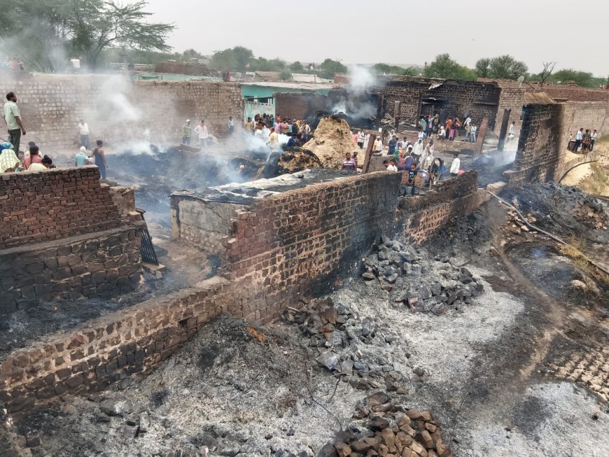 गांव खेरिया जाट में 5 छप्परपोश घरो में लगी आग, 2 बाइक जली 3 बछडो की मौत
