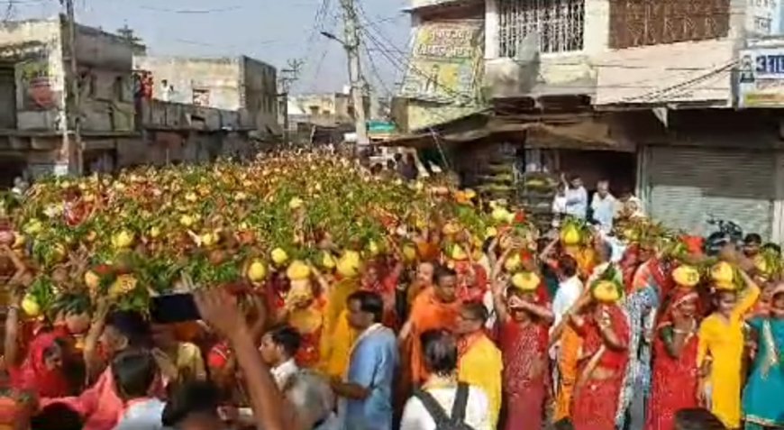 2100 कुंडीय रुद्र महायज्ञ मे निकली  5100 कलश की विशाल शोभायात्रा