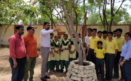 महुवा उपखंड अधिकारी कार्यालय परिसर में गर्मी में पक्षियों के लिए द बोहराज ग्लोबल स्कूल द्वारा परिंडे लगाए