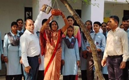 प्रचण्ड गर्मी  में बेजुबान पक्षियों के लिए  लीखवा  सीनियर सेकेंडरी स्कूल में लगाए परिंडे