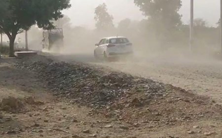 कारोई - भीम एमडीआर 133  सड़क निर्माण कार्य कच्छप चाल से, उड़ती धूल - कक्रिट से परेशान वाहन चालक  जिम्मेदार अनजान