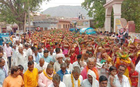 कलश यात्रा में उमड़ी श्रद्धा की भीड़, नारायणपुर में विष्णु महायज्ञ एवं भागवत कथा के आयोजन को लेकर निकाली कलश यात्रा