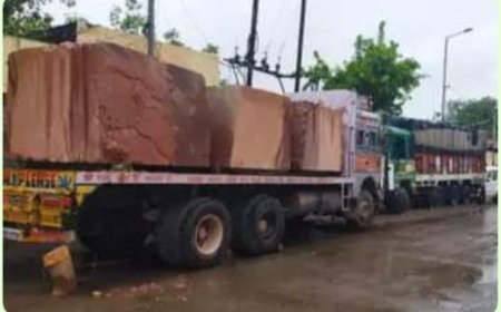 सैंड स्टोन के ब्लांकों से भरे   4 ट्रक जब्त , स्टेट फ्लाइंग टीम ने पुलिस के साथ की संयुक्त कार्यवाही