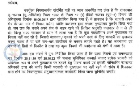 पटवारीयों को मुख्यालय पर ठहरने को लेकर राज्य सरकार ने जारी किया आदेश