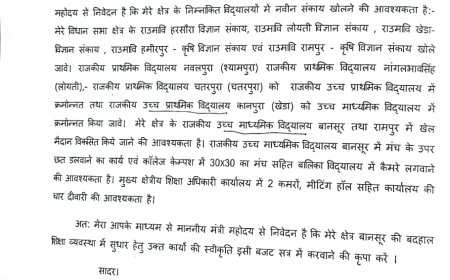 बानसूर विधायक देवी सिंह शेखावत लगातार एक्शन मोड में, एक बार फिर विधानसभा प्रक्रिया के नियम 295 के तहत विधानसभा में विशेष उल्लेख