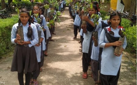 स्कूली विद्यार्थियों ने गांव में रैली निकाल दिया पर्यावरण संरक्षण का संदेश, लगाए 250 पौधै