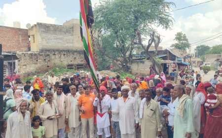 भगवान देवनारायण मंदिर जोधपुरिया धाम ध्वज चढ़ाने डीजे की धुन पर पद यात्रा हुई रवाना