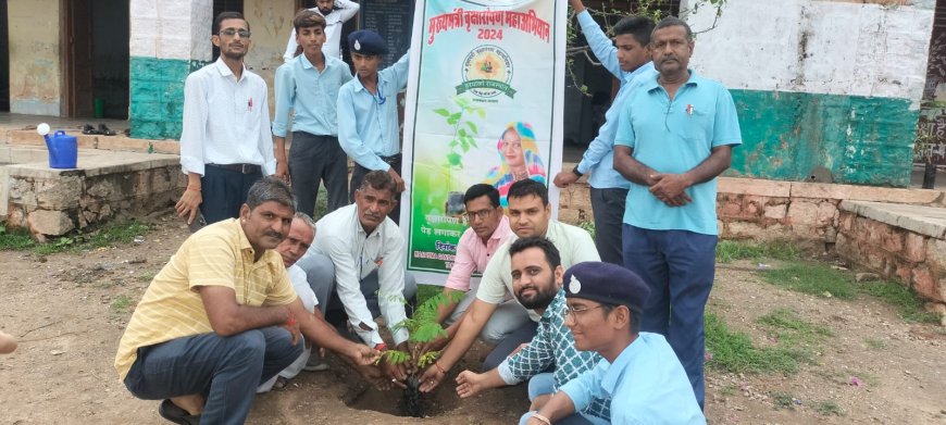 तखतगढ़ नहरू रोड महात्मा गांधी इंग्लिश मीडियम स्कूल में विद्यार्थी व शिक्षको ने किया पौधारोपण