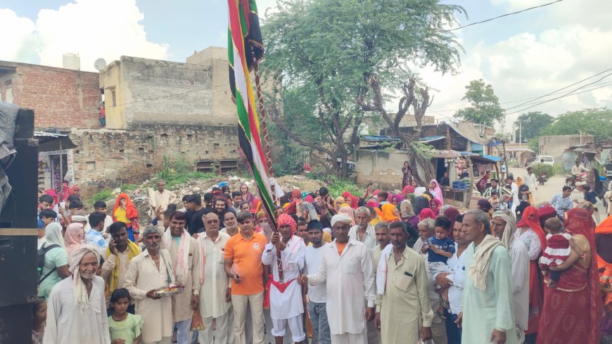 भगवान देवनारायण मंदिर जोधपुरिया धाम ध्वज चढ़ाने डीजे की धुन पर पद यात्रा हुई रवाना