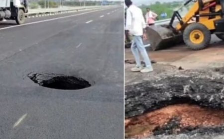 दिल्ली मुंबई एक्सप्रेस वे पर चूहों के बिल से सड़क धंसी बयान देने वाले कर्मचारी पर गिरी गाज