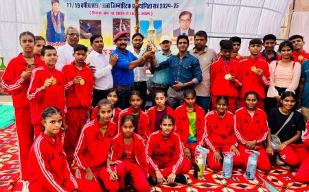 जिम्नास्टिक 17 वर्ष छात्र वर्ग में भीलवाड़ा चैम्पियन