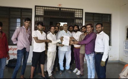 भुमि पर संरपच, सचिव के अवैध अतिक्रमण करने पर नायब तहसीलदार को दिया ज्ञापन