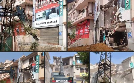 अतिक्रमण के खिलाफ बड़ी कार्रवाई: गलबलिया ट्रेडर्स सेनेटरी की दो मंजिला दुकान को बुलडोजर की मदद से गिराया