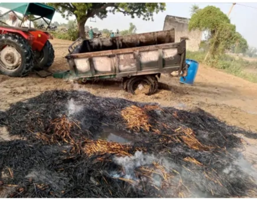 कडबी से भरी ट्रॉली में लगी आग,  बिजली के तारों में शार्ट सर्किट से हुआ हादसा