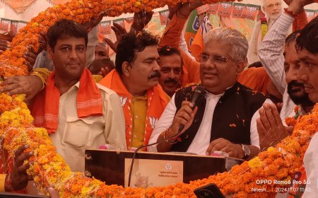 प्रत्याशी सुखवंत सिंह के समर्थन में रामगढ़ पहुंचे केंद्रीय पर्यावरण वन मंत्री भूपेंद्र यादव  और कामाँ विधायक नोक्षम चौधरी