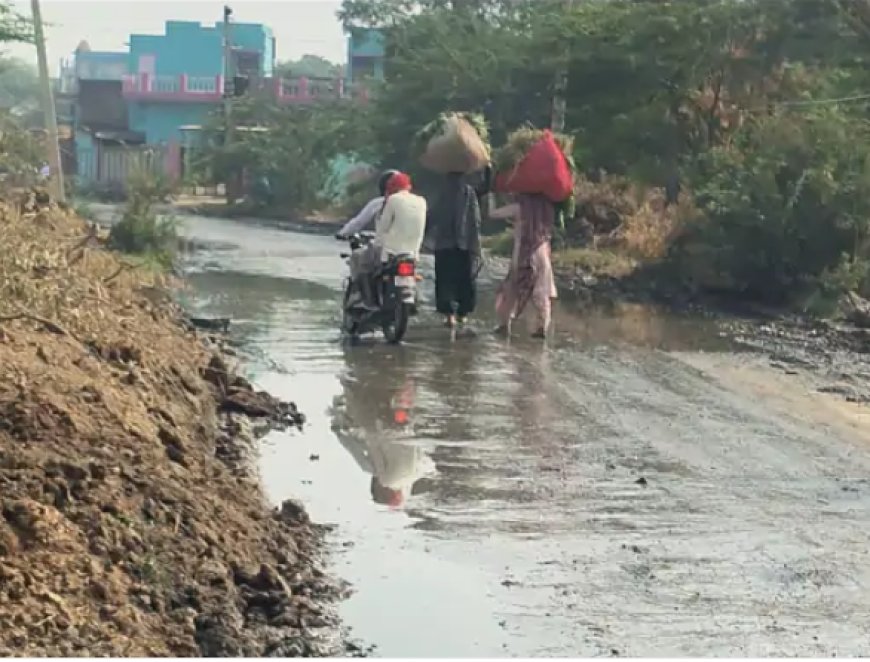 बारोली में सड़क पर जलभराव से ग्रामीण और राहगीर परेशान: गोविन्दगढ़-सीकरी मार्ग पर भरा रहता है गंदा पानी