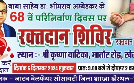 6 दिसंबर को परिनिर्वाण दिवस पर आयोजित होगा रक्तदान शिविर