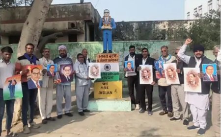 अमित शाह के बयान का गोविंदगढ़ में विरोध:इस्तीफा देने की मांग की, कांग्रेस बोलीं-डॉ. अंबेडकर के नाम पर ना करे औछी राजनीति